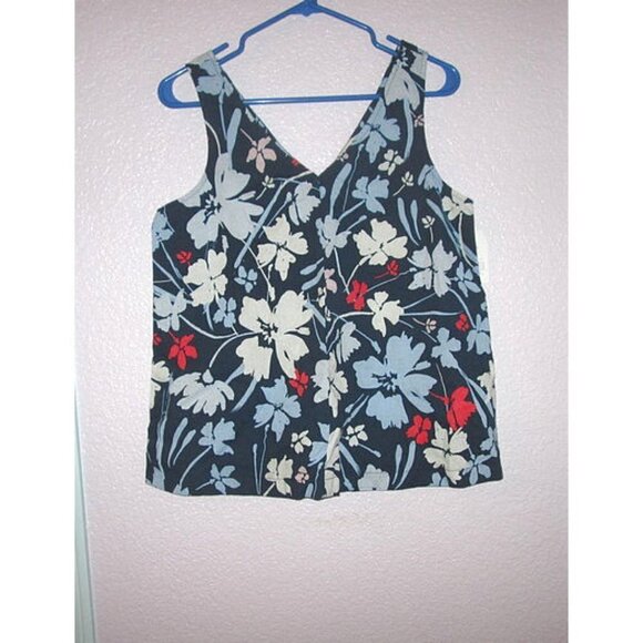 NWT Time And Tru LINEN Blend Size S TANK Tunic Top V-NECK Sleeveless FLORAL Boho - Picture 1 of 8